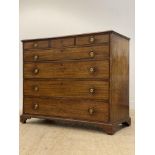 A Georgian mahogany secretaire chest, the top with moulded edge above boxwood string inlay, above