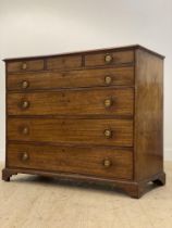 A Georgian mahogany secretaire chest, the top with moulded edge above boxwood string inlay, above