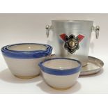 A mixed lot comprising a Marris Ravenshead studio pottery set of four pouring bowls (h- 12cm, w- 23c