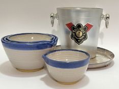 A mixed lot comprising a Marris Ravenshead studio pottery set of four pouring bowls (h- 12cm, w- 23c