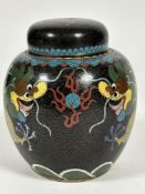 A Chinese cloisonne ginger jar and cover decorated with a pair of yellow scrolling five claw dragons