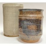 A studio pottery free form vase with brushed iron decoration (impressed mark) (h- 18.5cm), together