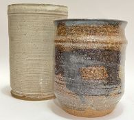 A studio pottery free form vase with brushed iron decoration (impressed mark) (h- 18.5cm), together