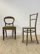 An early 20th century Thonet style grey painted bentwood chair, baring manufacturers paper label