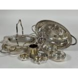 A collection of Epns including a Adam style baluster sugar castor, (H x 17cm), a pair of cauldron
