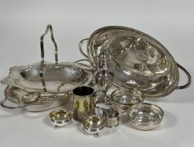 A collection of Epns including a Adam style baluster sugar castor, (H x 17cm), a pair of cauldron
