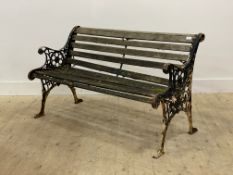 A Victorian style cast aluminium garden bench (slats a/f) H73cm x  174cm