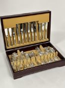A modern mahogany canteen containing a suite of Epns 1930's style tapered stepped flatware of eighty