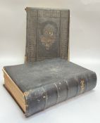Two large leather bound church copy family bibles/Holy scriptures, one with embossed cover (William