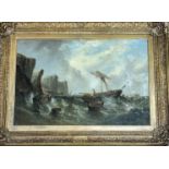WG Knight (British), East Castle Berwickshire shipwreck of the coast oil on canvas signed bottom