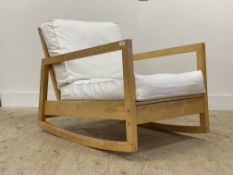 Ikea, a contemporary bentwood birch framed rocking chair with white fabric upholstered squab
