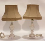 A pair of modern alabaster lamps of baluster form, complete with shades H58cm
