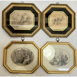 Four stipple engravings of various scenes including Bartolozzi, all in gilt frames, two with verre e