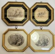 Four stipple engravings of various scenes including Bartolozzi, all in gilt frames, two with verre e