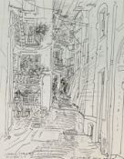 Richard Demarco (Scottish 1930-), Main Street Picinisco, pen and ink on paper, signed and titled