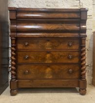 A large Scottish Victorian mahogany chest, fitted with two cushion fronted drawers above three