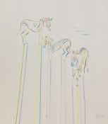 Kristen Harris, a contemporary study of three multi-coloured Zebras, watercolour, signed and