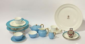 A mixed group comprising, a Wedgwood April blue part tea service comprising tea cup and saucer, milk