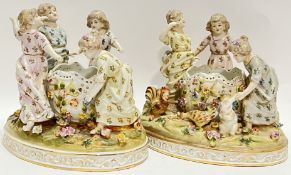 A pair of fine reproduction porcelain centrepiece figural groups in the Meissen/Dresden manner, each