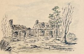 McIntyre ,Derelict Crofthouse pen,ink and wash paper, signed and dated 69 bottom right in a wooden