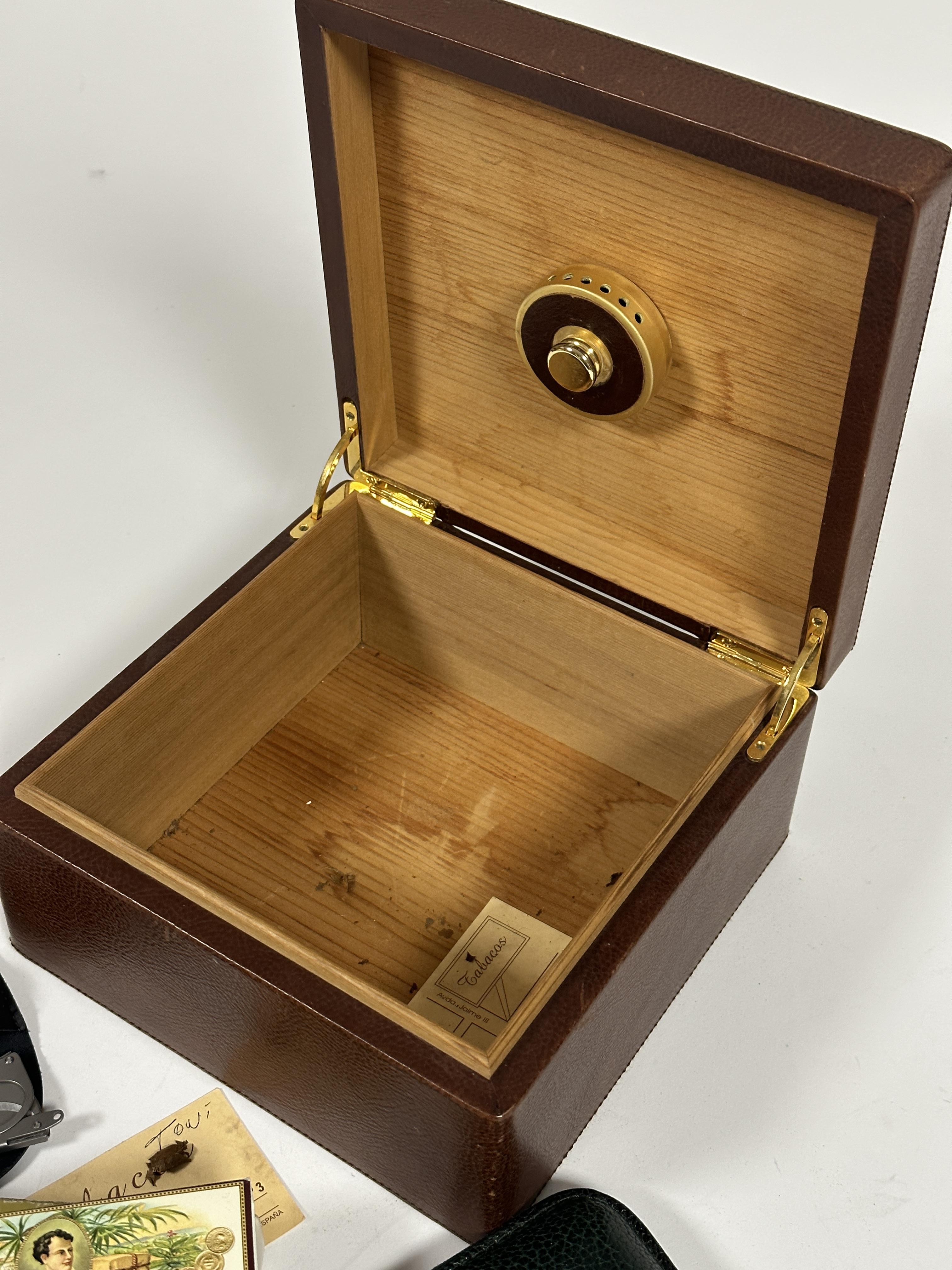 A brown textured leather covered Humidor with lined in cedar with brass hinges and holding brackets, - Image 2 of 2