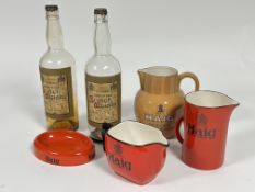 A Collection of John Haig & Co. Whiskey memorabilia including a pair of Cameron Brig Scotch Whisky