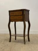 A parquetry specimen wood bedside table in the French taste, second half of the 20th century, the