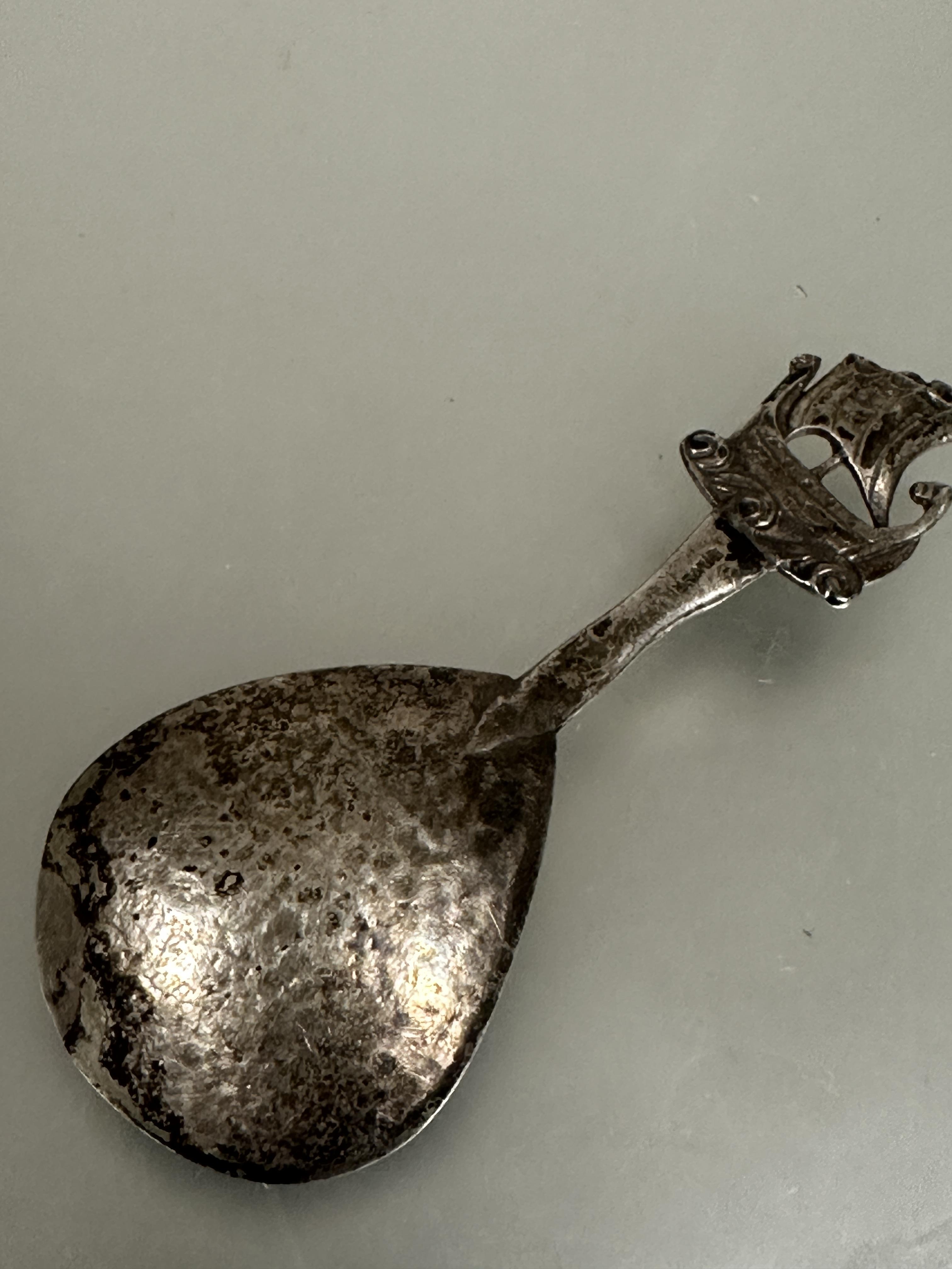 A  Robert Allison early Glasgow silver Viking Longboat tea spoon with Celtic knot stem, (L  x 12 - Image 3 of 3