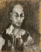 Signed Indistinctly, Portrait of a lady, on brown paper, charcoal and white chalk, signed and