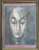 Signed Indistinctly, Portrait of a man, chalk on paper, signed bottom right, in a wooden glazed