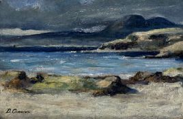 D.Cameron, seascape scene, oil on board, signed bottom left, in a gilt composition frame. (