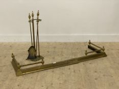 An early 20th century brass telescopic fire curb with rope twist design (W136cm, D45cm) together