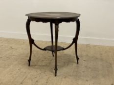 A late Victorian mahogany centre table, the circular moulded top raised on acanthus carved slender