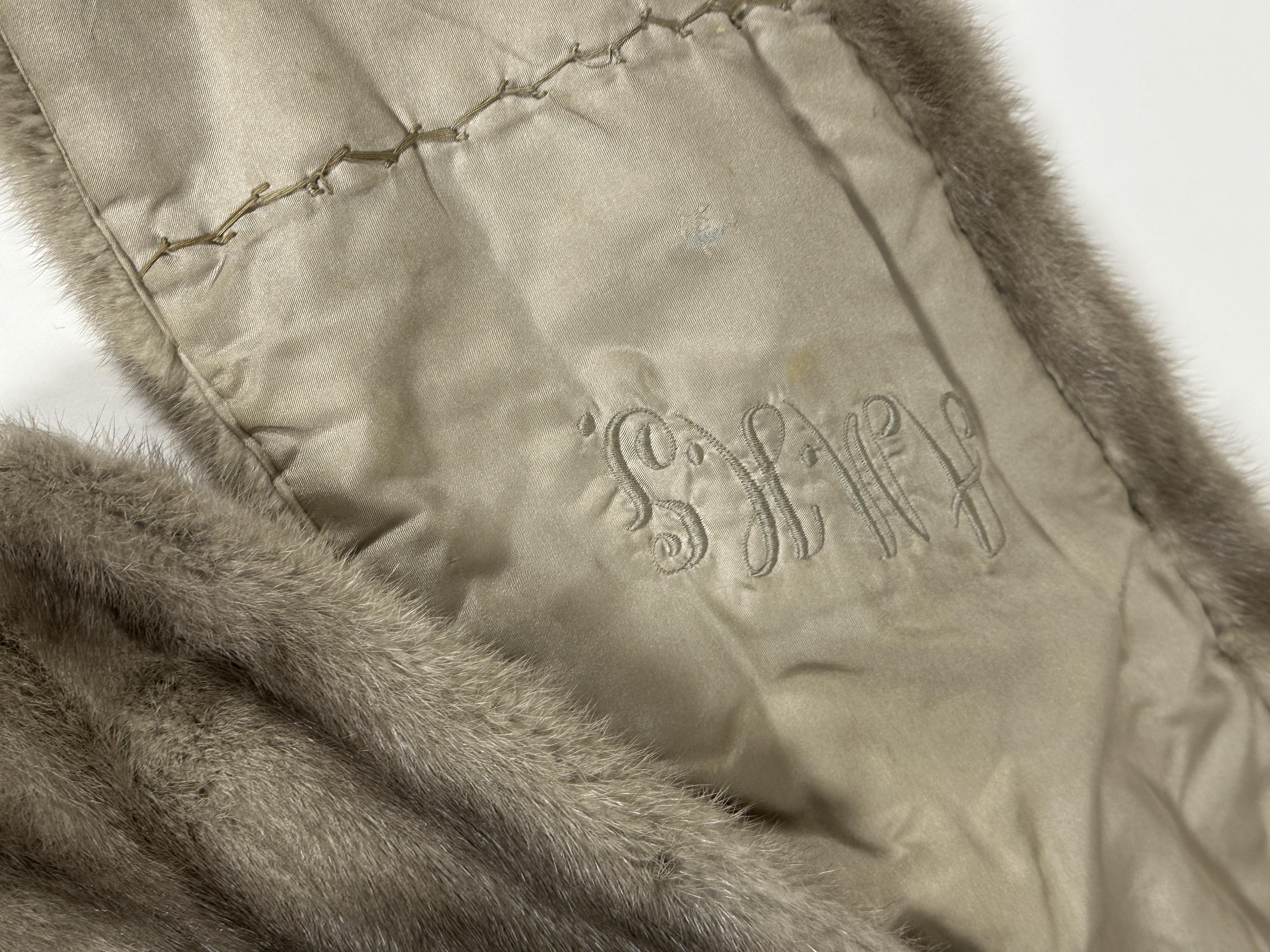 A Lady's 1960's - 70's grey Mink fur evening stole of tapered form with satin lining and embroidered - Image 2 of 4