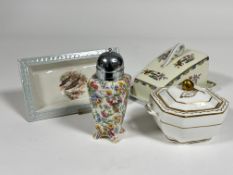 A Midwinter china chintz ware pattern square tapered sugar castor with chrome plated top, (H x 16