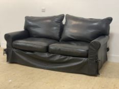 A contemporary black leather sofa H194cm, W190cm, D98cm