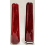 A pair of substantial Polish LSA International studio/art glass vases in ruby red of tapered cylindr