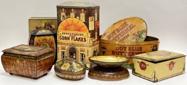 A group of vintage biscuit/confectionary tins comprising a large Sunnyfields Golden Corn Flakes