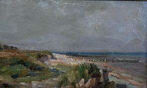 Robert Payton Red (Scottish 1859-1945), Coastal View, oil on panel, artist label verso, in a gilt