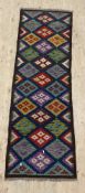 A hand knotted Maimana kilim runner rug with lozenge motif 198cm x 68cm