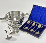 A late Victorian Birmingham set of six silver shell bowl spiral twist and coronet handled tea spoons
