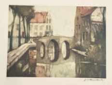 Continental School, Low Countries with canal scene, aquatint, signed bottom right and dated 19