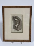 A pen and ink sketch of figure with cloth cap, paper label verso stating 