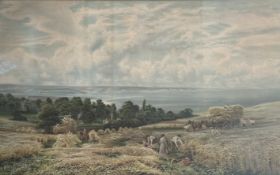 Edmund. G. Warren (British 1834-1909), Harvesting at Studland near Bournemouth print, in gilt glazed