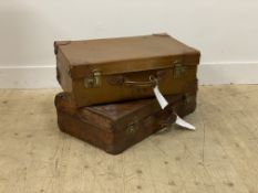 Two late 19th / early 20th century stitched brown leather suitcases