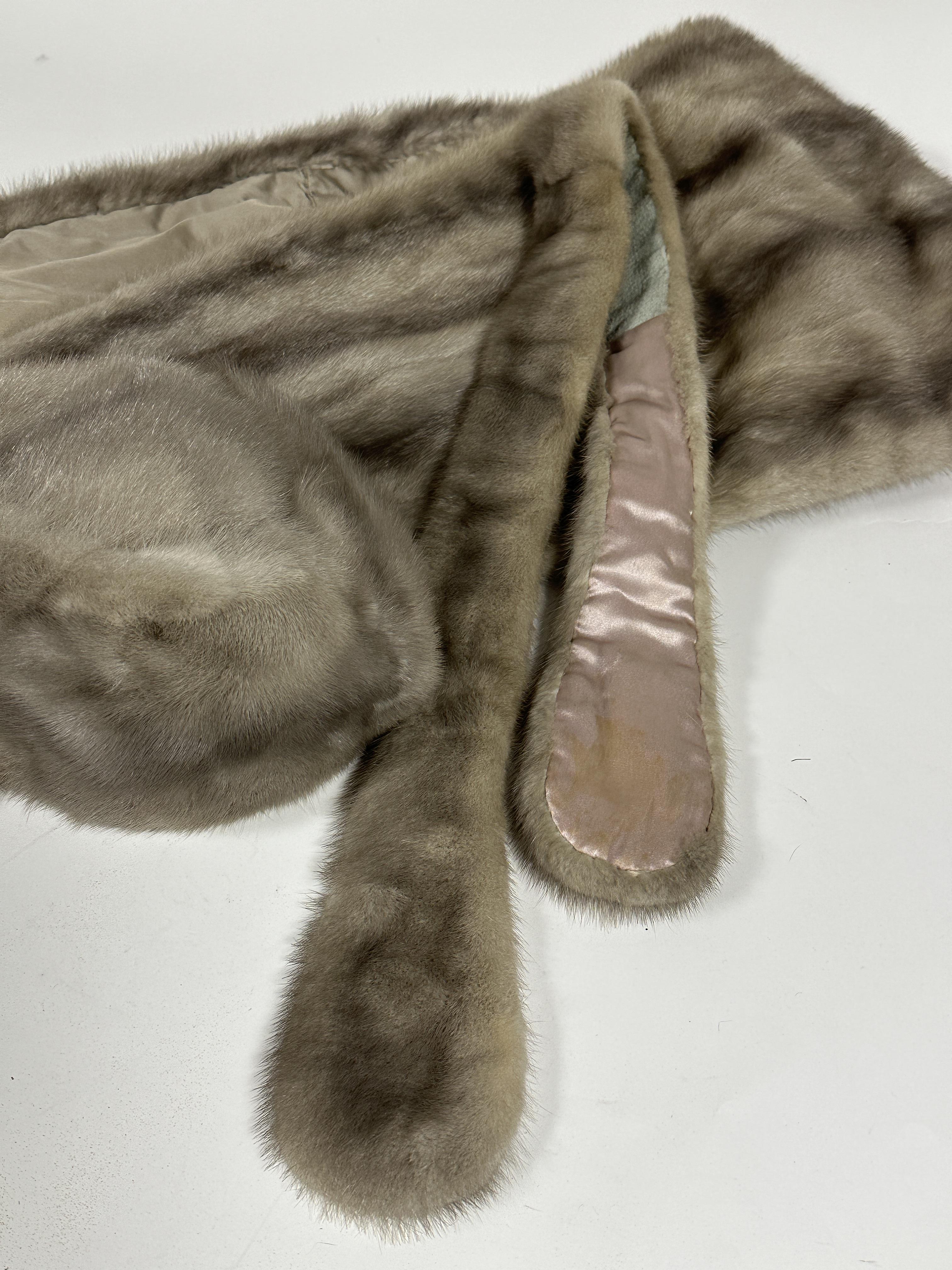 A Lady's 1960's - 70's grey Mink fur evening stole of tapered form with satin lining and embroidered - Image 4 of 4