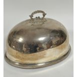 A large Epns oval domed meat dish cover with fixed beaded handle to top and beaded border to