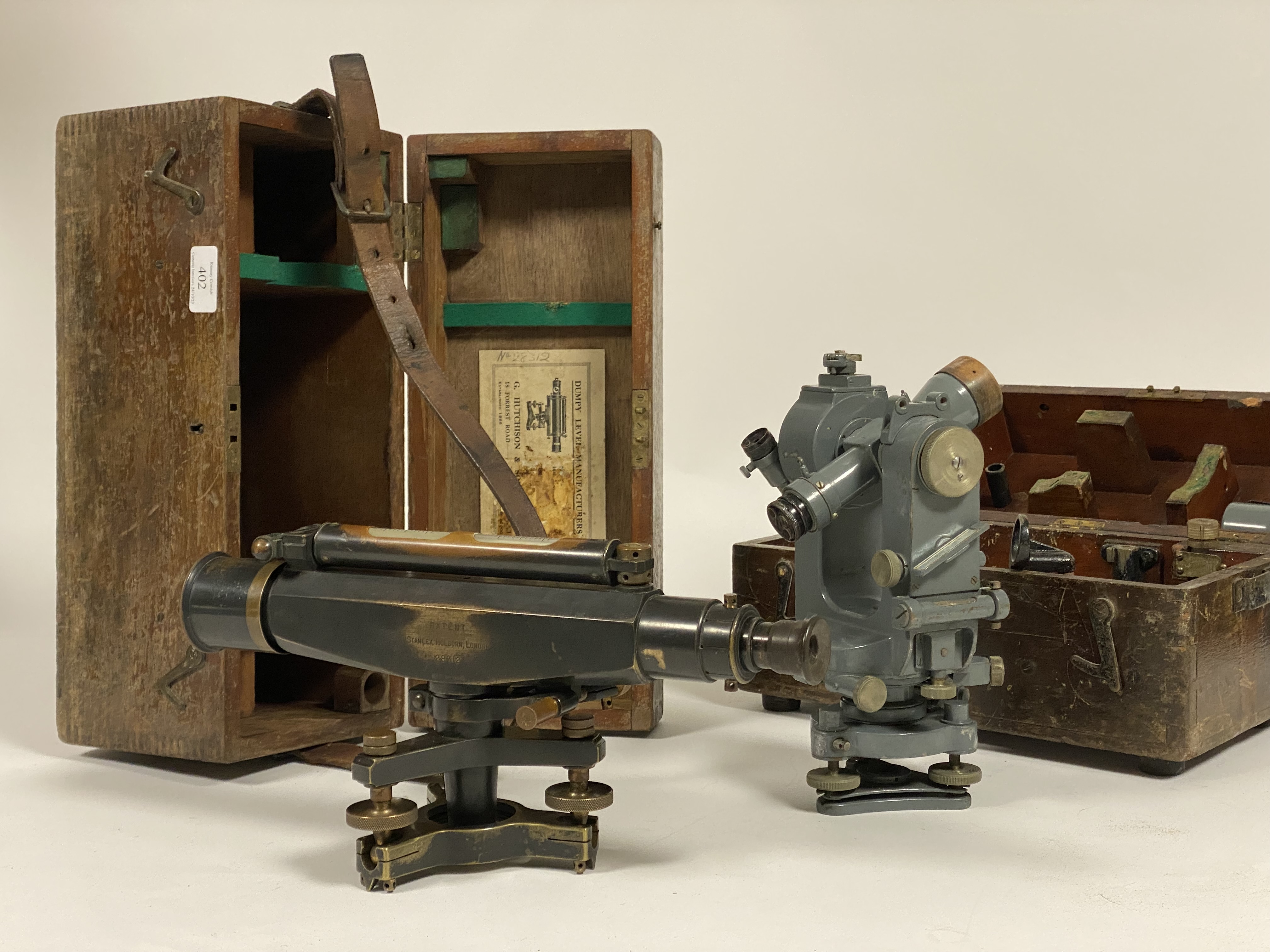 An early 20th century Stanley Dumpy surveyors level in a fitted case, together with a CTS