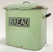 A vintage mid-century enamelled bread bid in green (h- 31cm, w- 36cm)