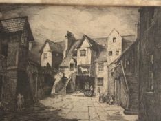 Unknown Artist, White Horse Close, Canongate, Edinburgh etching, titled bellow, in a glazed wooden